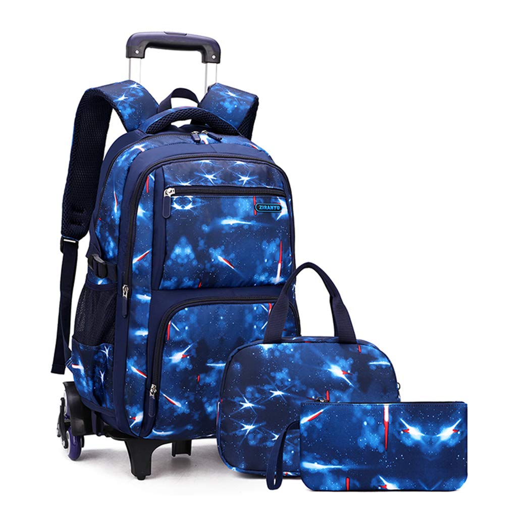 3Pcs Space Print Rolling Backpack Boys Bookbag on Wheels with Lunch Bag Wheel Trolley Bag for School